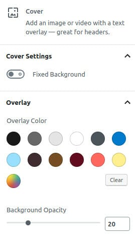 Cover block settings