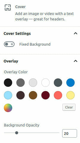 Cover block settings