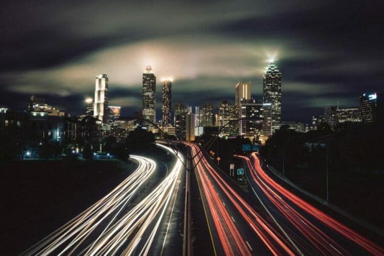 city traffic at night, moving fast
