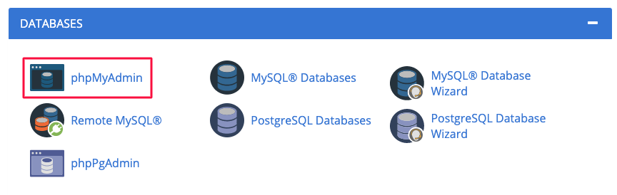 Databases section of cPanel