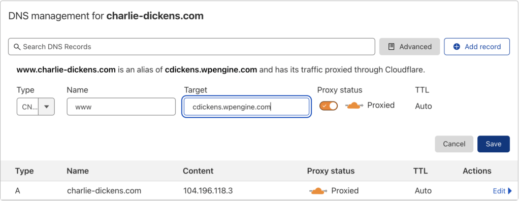 adding DNS records for hosting