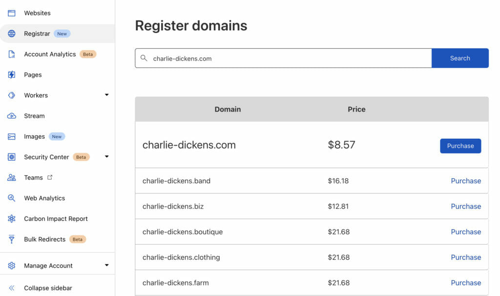 registering a domain name with Cloudflare
