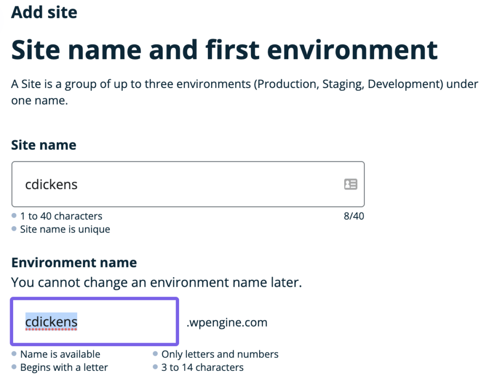 adding a site with managed WordPress hosting at WP Engine