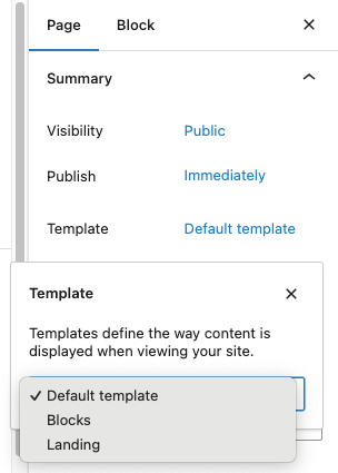 Selecting a page template