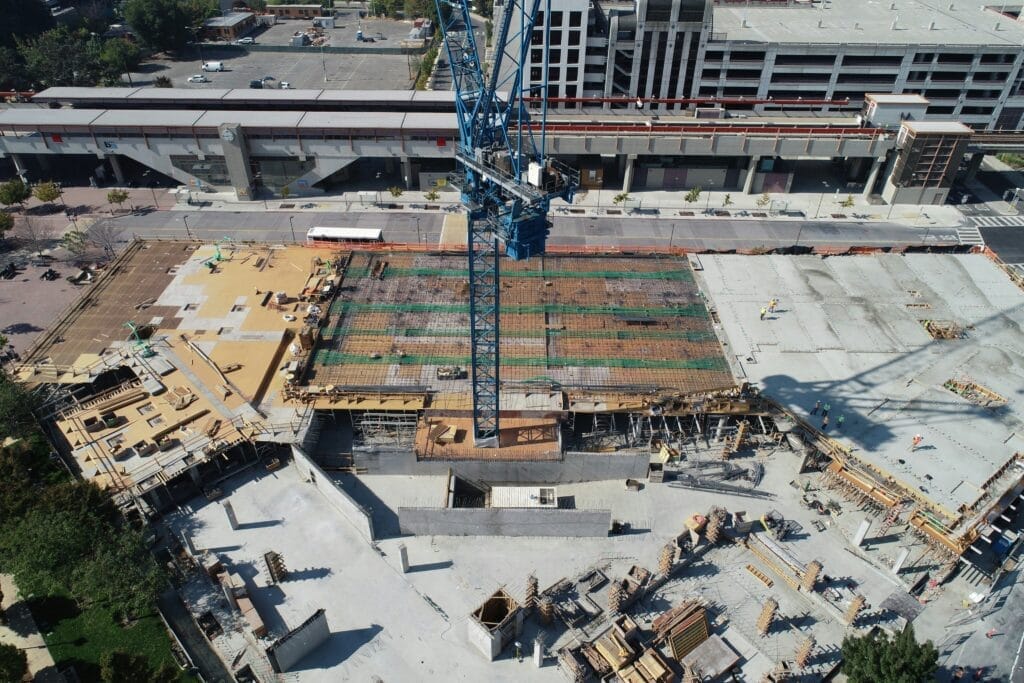 foundation of a building, construction in progress